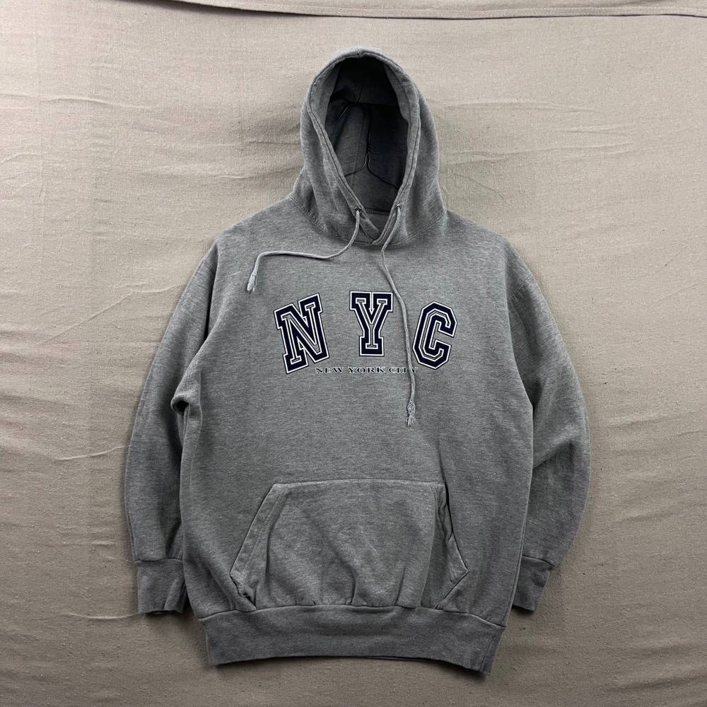 Authentic Life Apparel Hoodie Mens Medium Grey NYC Graphic Sweatshirt